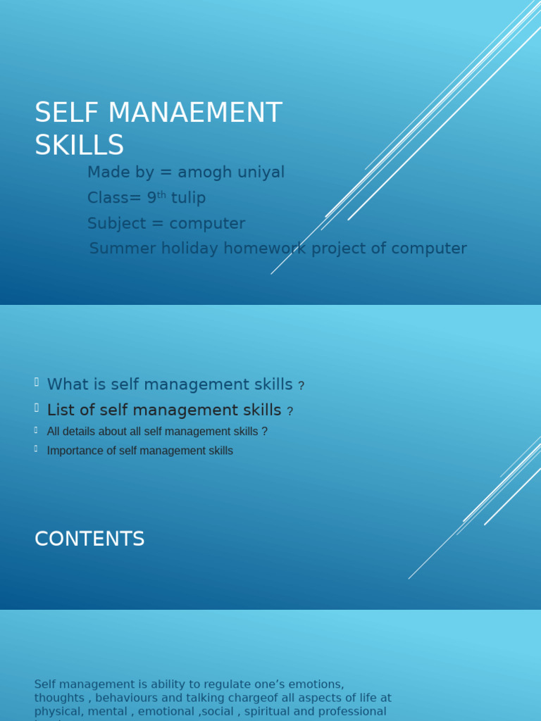 Self Management Skills Overview | PDF