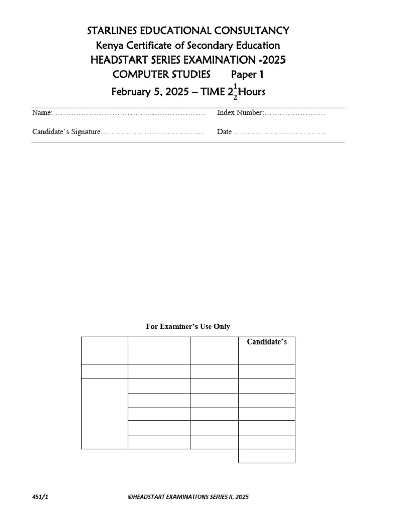 KCSE 2025 Computer Studies Paper 1 | PDF | Computer Science | Computer ...
