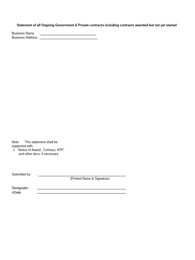 Statement of All Ongoing Government & Private Contracts | PDF