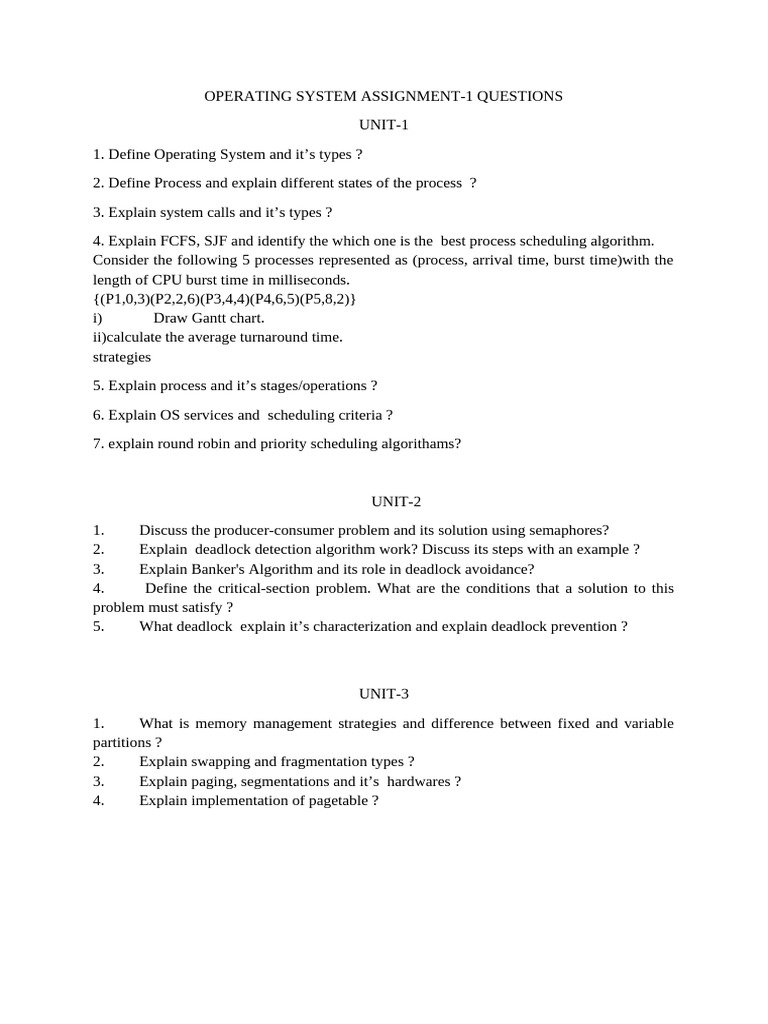 Operating System Assignment Questions | PDF