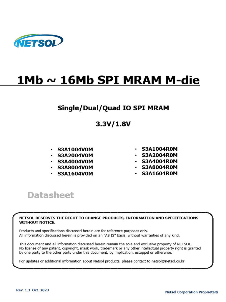1Mb-16Mb SPI MRAM Datasheet | PDF | Computer Data | Computer Science