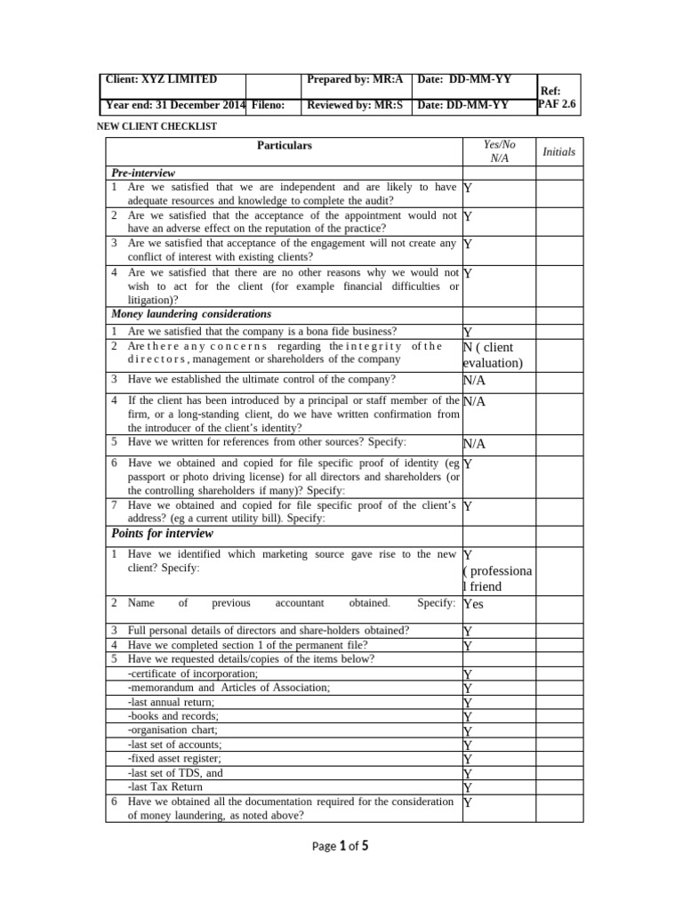 New Client Audit Checklist Guide | PDF | Audit | Business