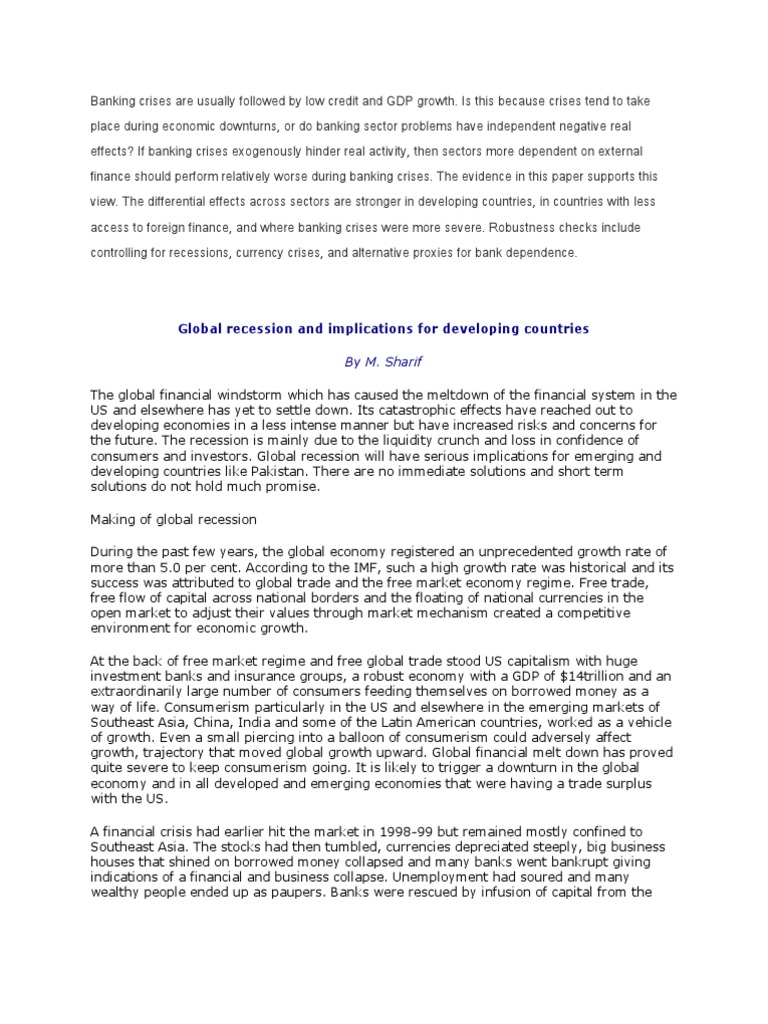 Impact of Banking Crises on Growth | PDF | Financial Crisis Of 2007 ...
