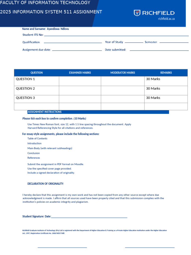 2025 Information System 511 Assignment - IT | PDF | Internet | Computer ...