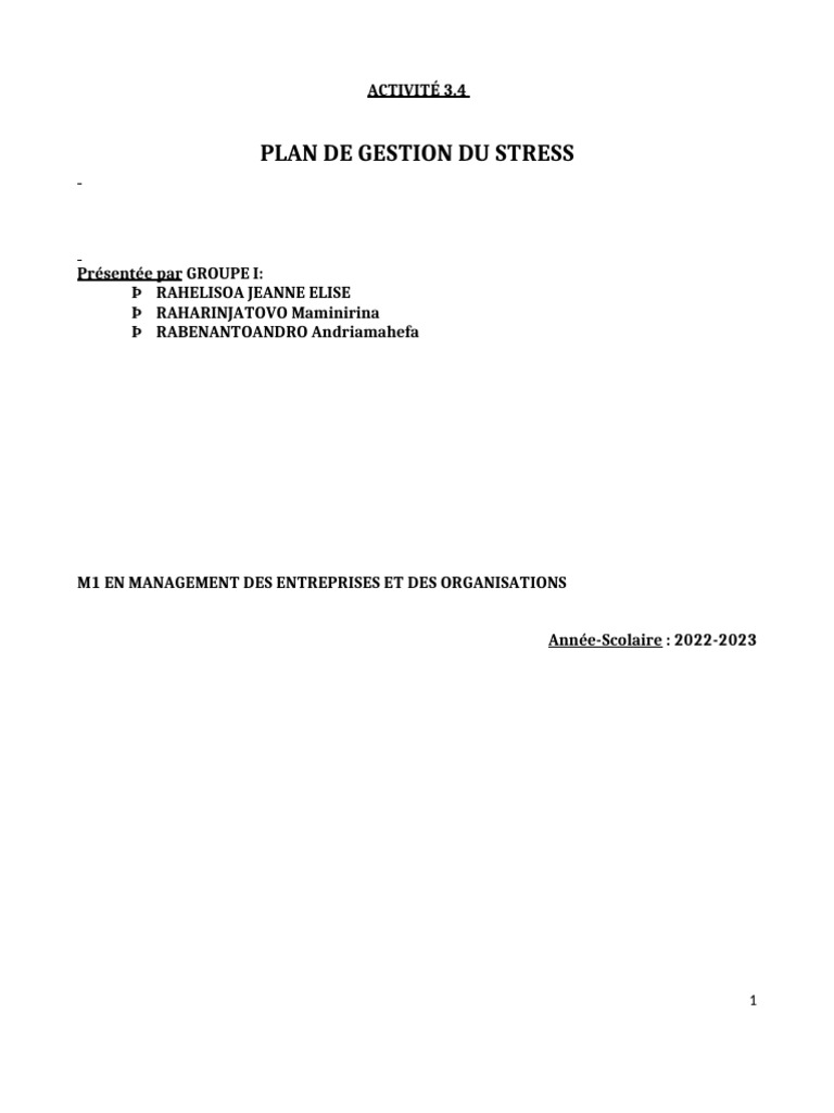 Plan de Gestion du Stress Efficace | PDF | Stress (Biologie) | Sciences ...