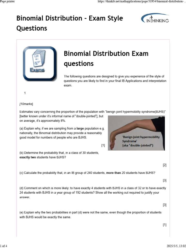 Binomial Distribution Exam Questions | PDF | Probability