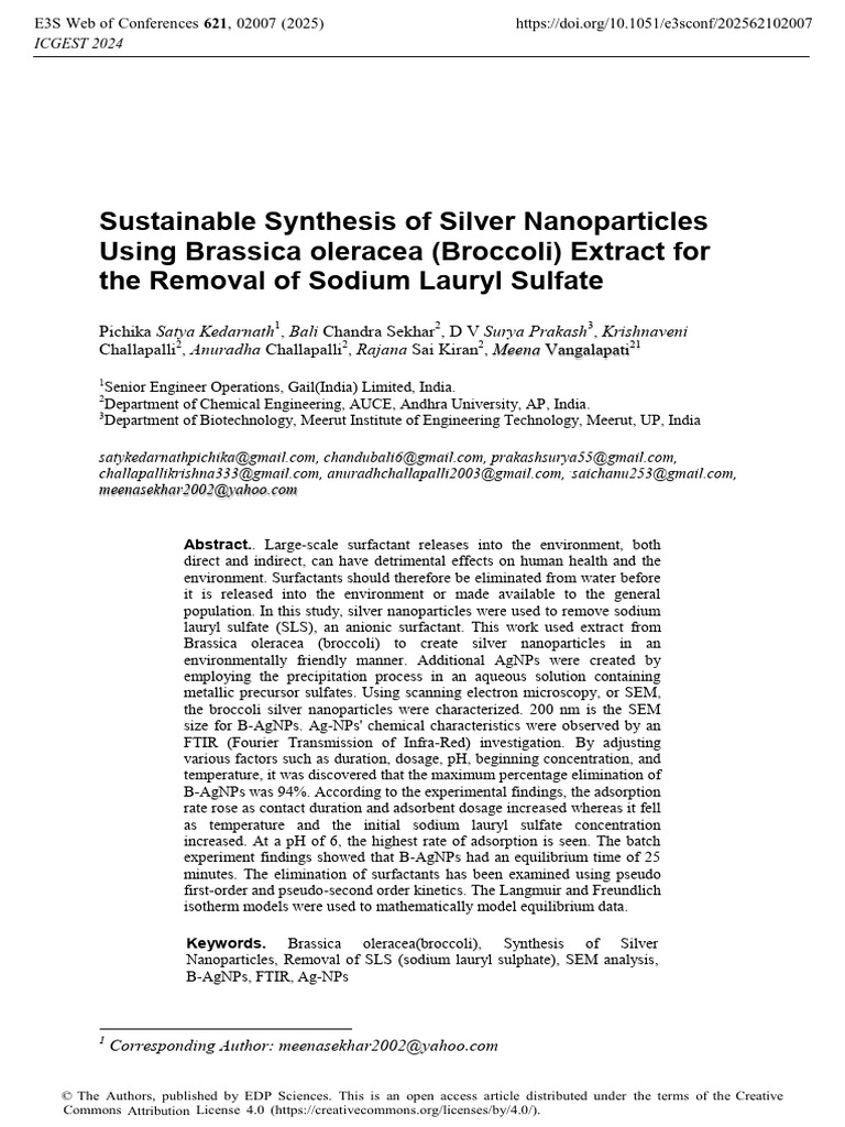 Sustainable Synthesis of Silver Nanoparticles Usin | PDF | Adsorption | Ph