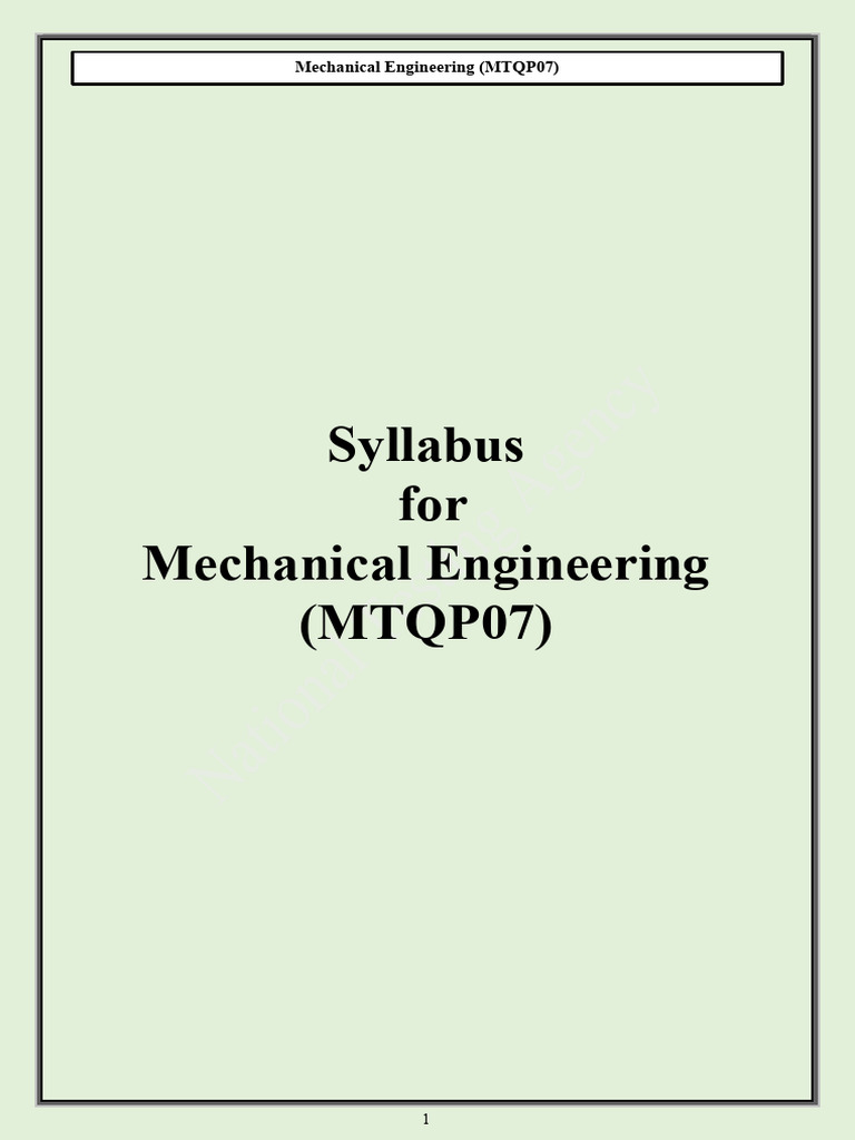 Mechanical Engineering Syllabus MTQP07 | PDF | Integral | Fluid Mechanics