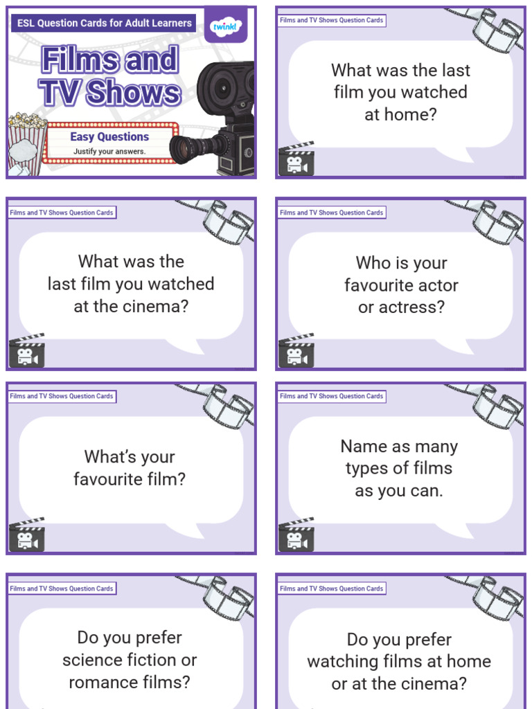 ESL Question Cards: TV & Film Topics | PDF | English As A Second Or ...