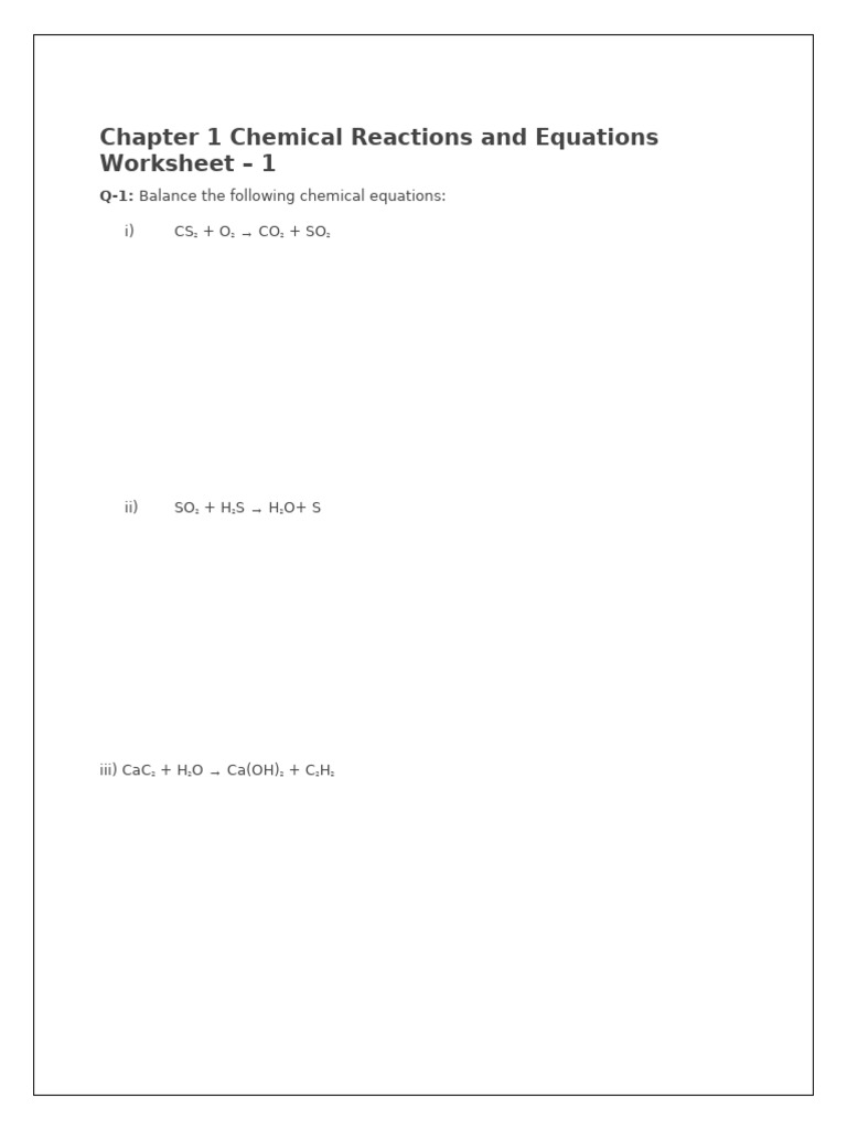 Chapter 1 Chemical Reactions and Equations Worksheet | PDF | Sodium ...