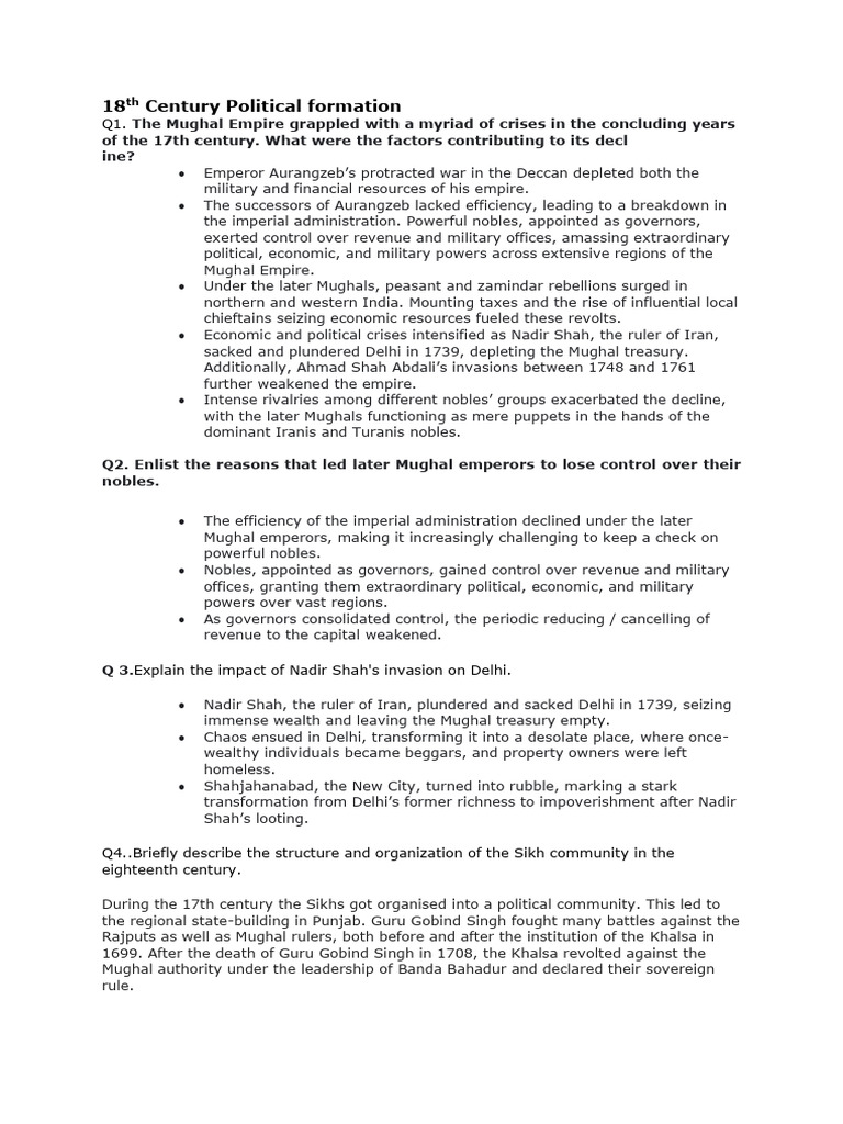 gr7 18thCenturyPoliticalformation | PDF | Mughal Empire