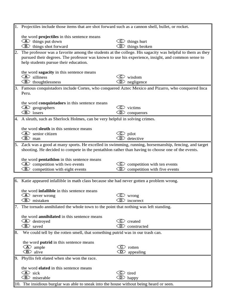 Context Clue Inference Examples | PDF