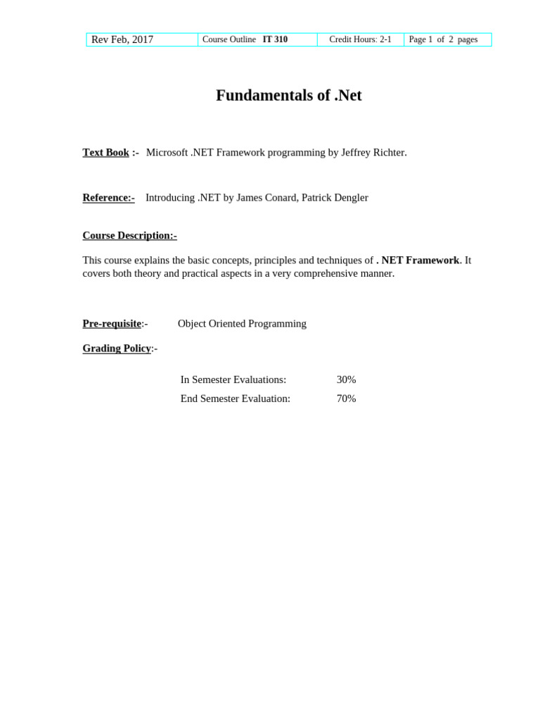 Fundamentals of .Net IT310 | PDF