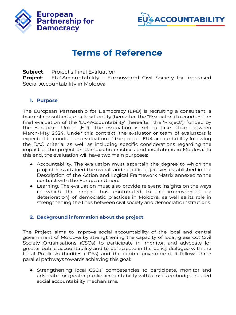 EU4Accountability - Final Evaluation TOR - Call For Tenders v2 | PDF ...
