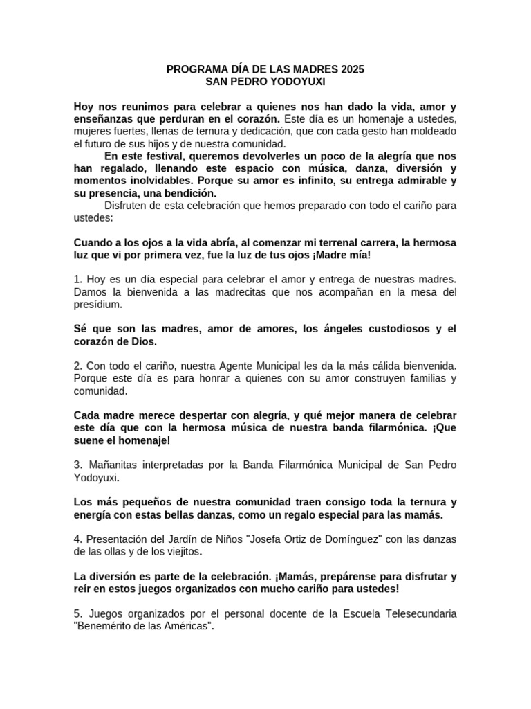 Programa Día de Las Madres 2025 Comunidad San Pedro | PDF | Amor