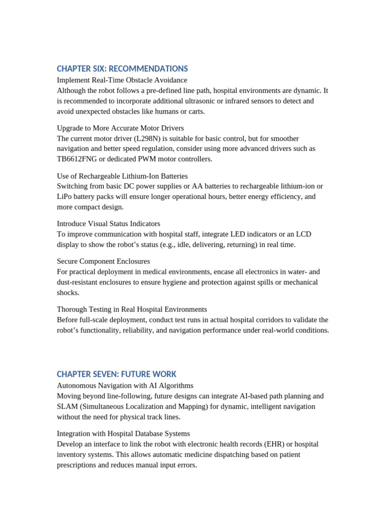 Recommendations and Future Work | PDF | Robot | Robotics