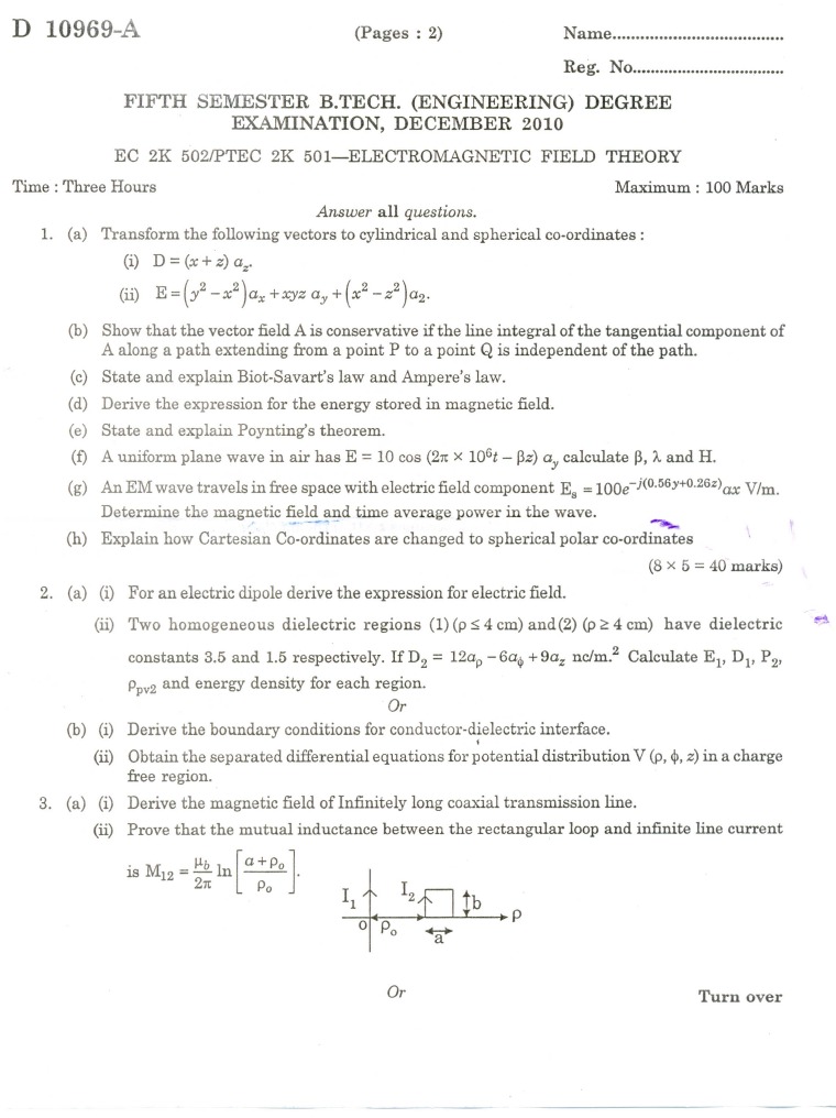 Electromagnetic Field Theory Exam Guide | PDF | Field (Physics ...