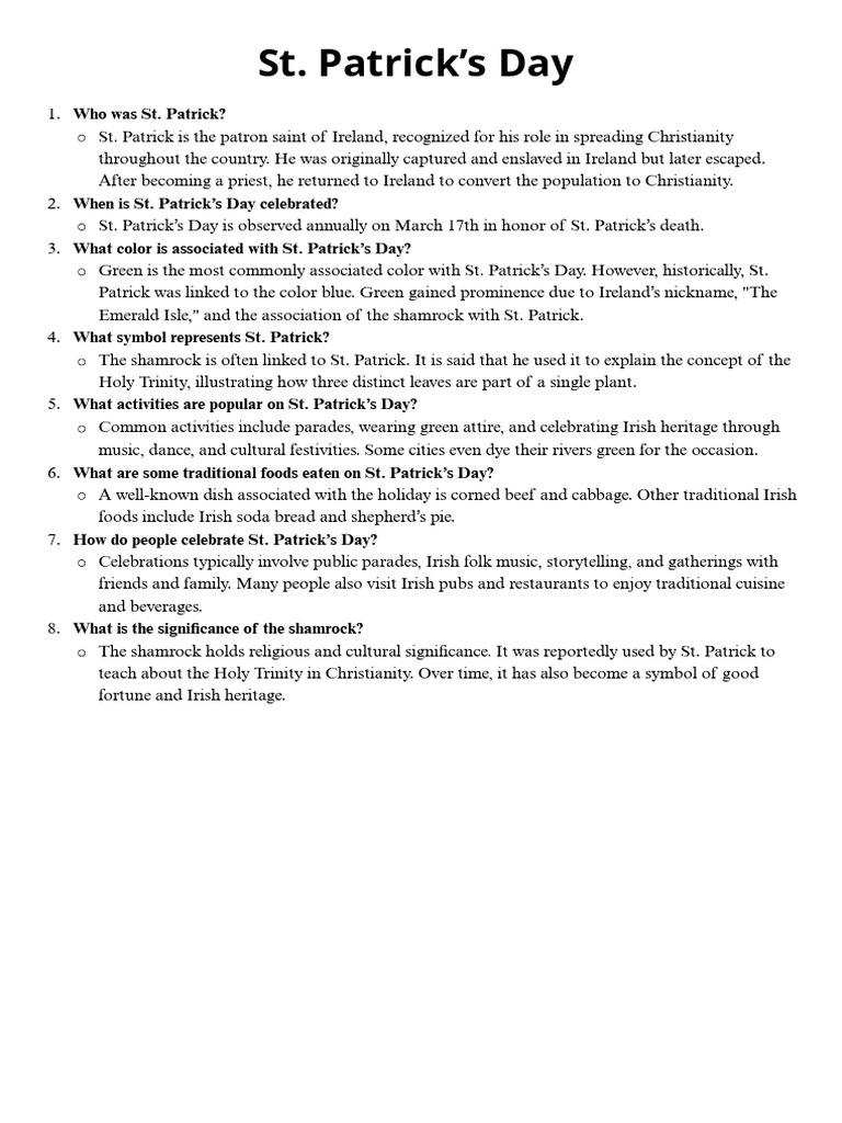 St. Patrick's Day Fact File | PDF