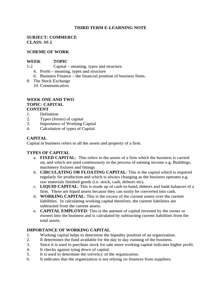 SS2 Commerce Third Term Lesson Notes | PDF | Stocks | Securities (Finance)