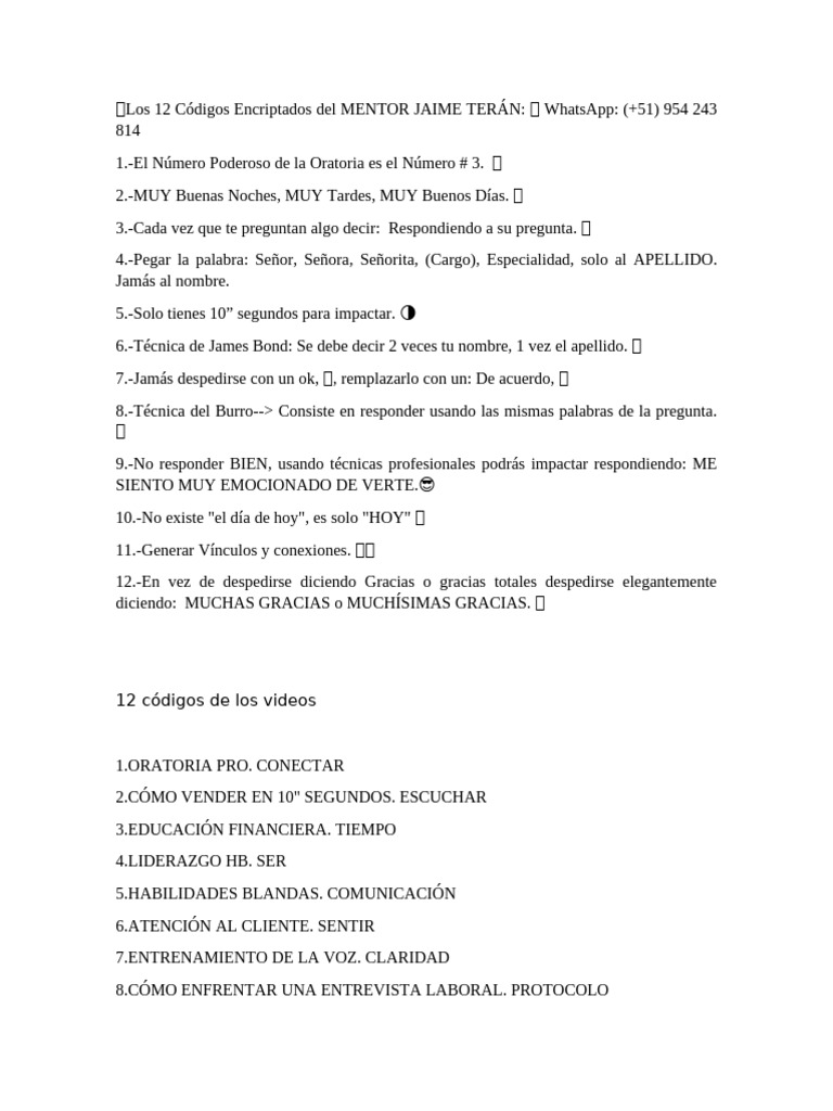 12 Códigos Encriptados de Oratoria | PDF