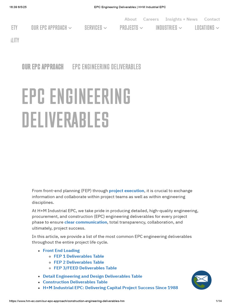 EPC Engineering Deliverables - H+M Industrial EPC | PDF | Project ...