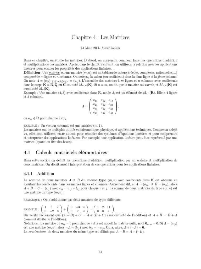 Introduction aux Matrices et Opérations | PDF | Matrice (Mathématiques ...
