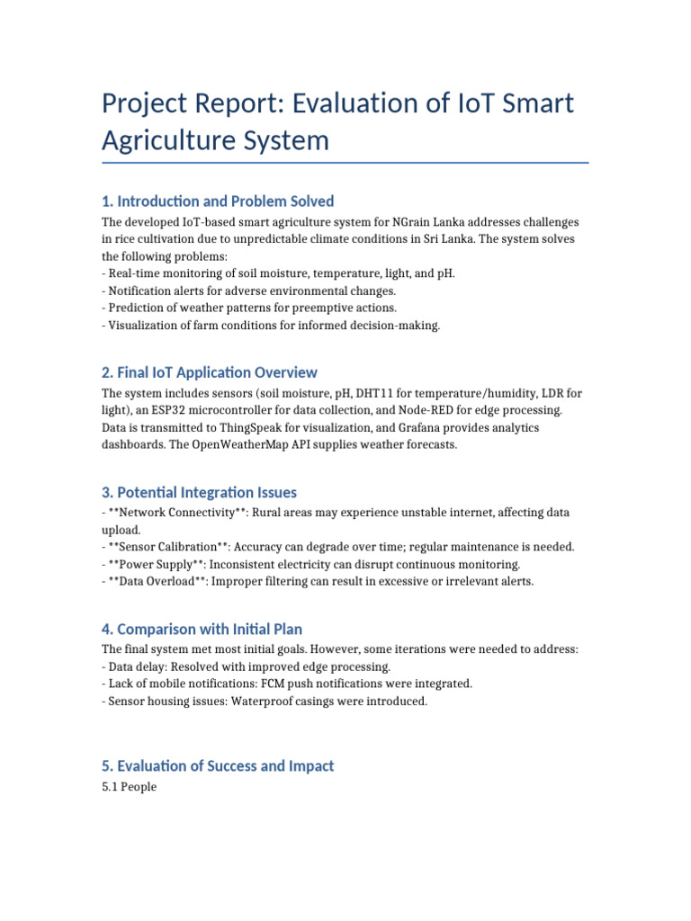 IoT Project Evaluation Report | PDF | Internet Of Things | Agriculture