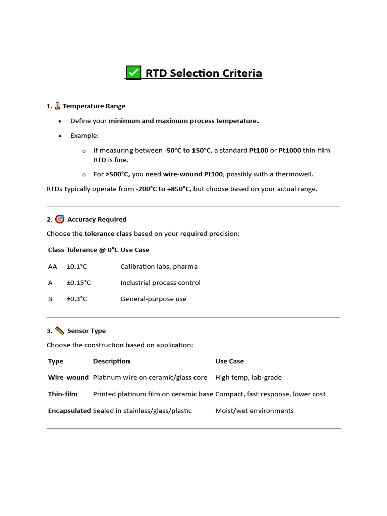 RTD Selection and Datasheet Guide | PDF | Electrical Engineering ...