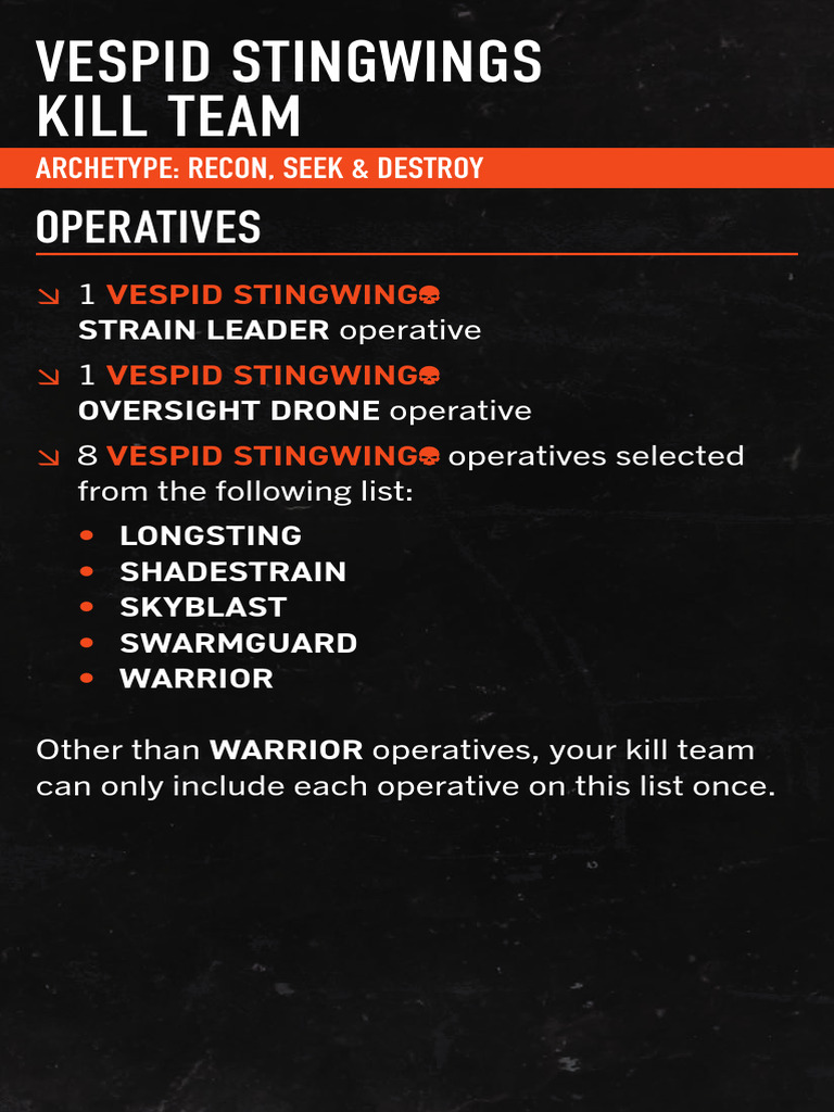 Vespid Stingwings - Operative Selection | PDF