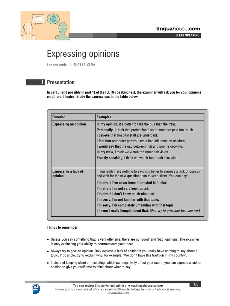 Expressing Opinions British English Teacher BW | PDF | Cognition ...