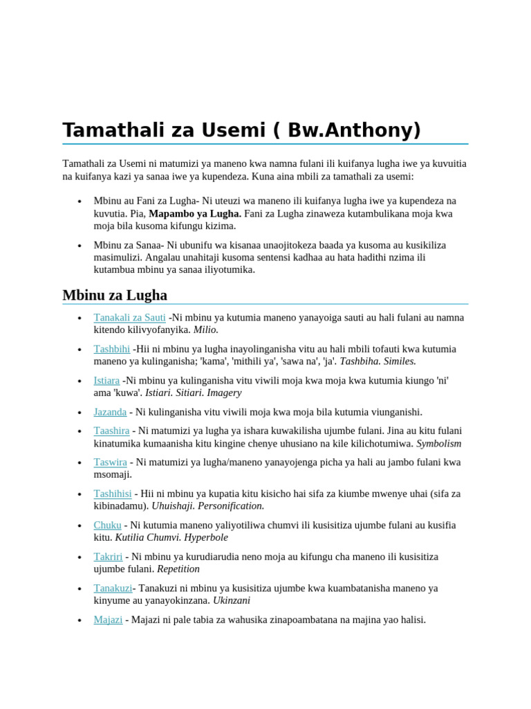 Tamathali Za Lugha | PDF