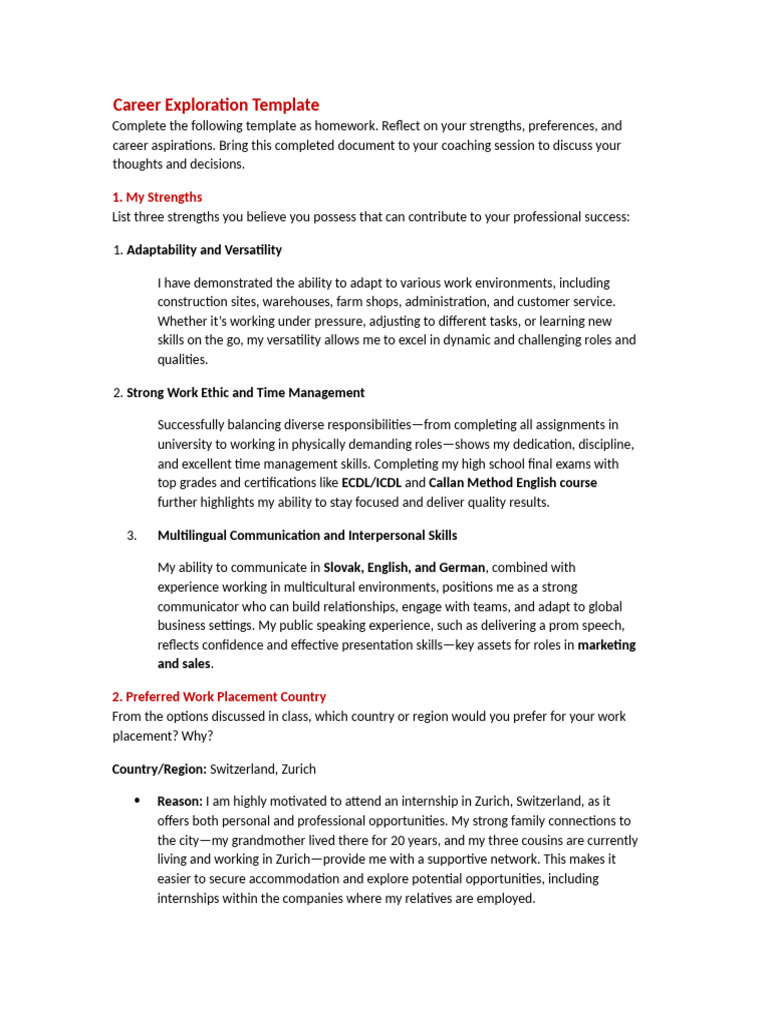 Patrik Lojan Career Exploration Template | PDF | Internship | Job Hunting