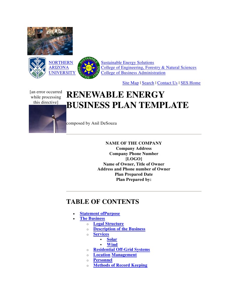 Renewable Energy Business Plan Template Solar Power Photovoltaic System