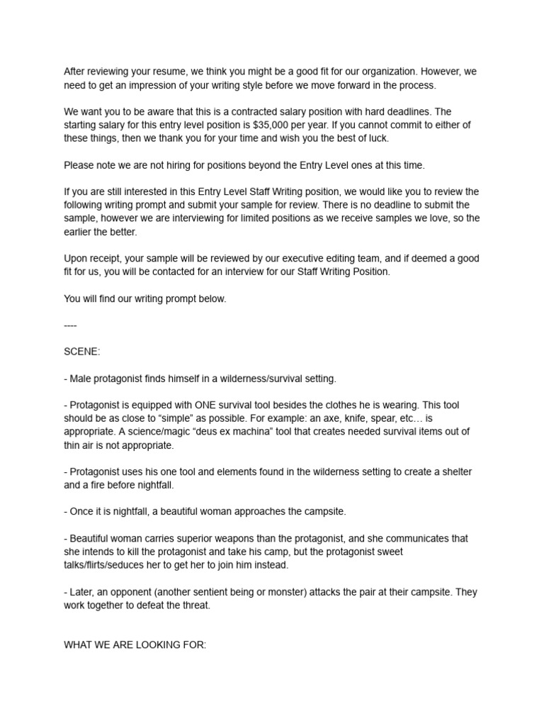 Entry Level Writing Prompt Guidelines | PDF