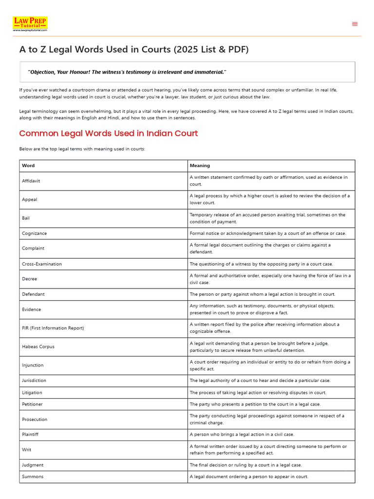 A to Z Legal Terms in Indian Courts | PDF | Lawsuit | Witness