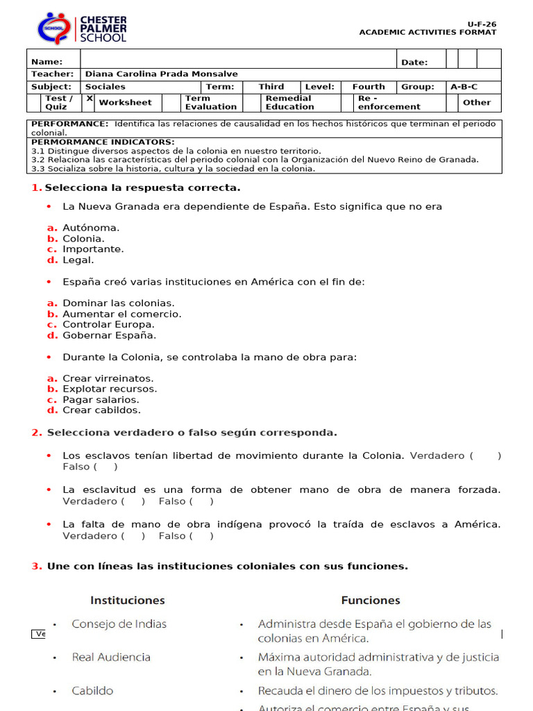 Taller de Repaso Sociales 4° 3P | PDF | Colonización europea de las ...