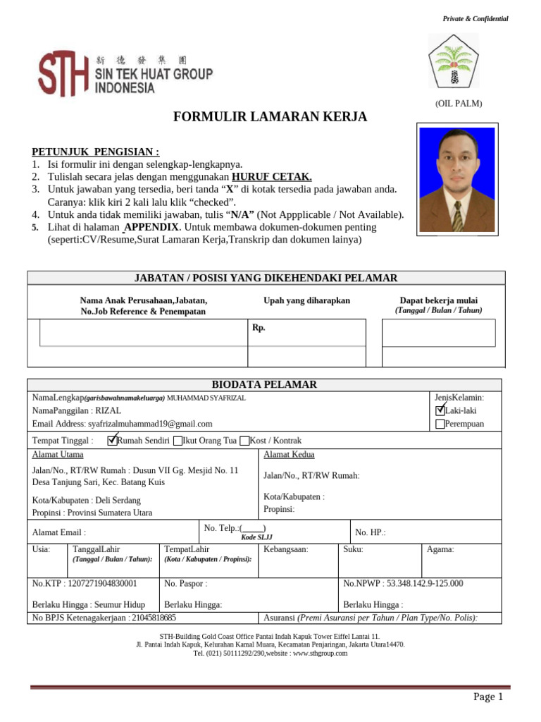 STH Group - Application Form (Oil Palm) - Update | PDF