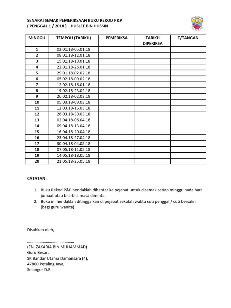 Senarai Semak Pemeriksaan Buku Rekod 2018 | PDF