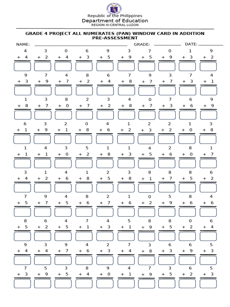 Grade 4 Math Window Card Assessments | PDF | Philippines | Public ...