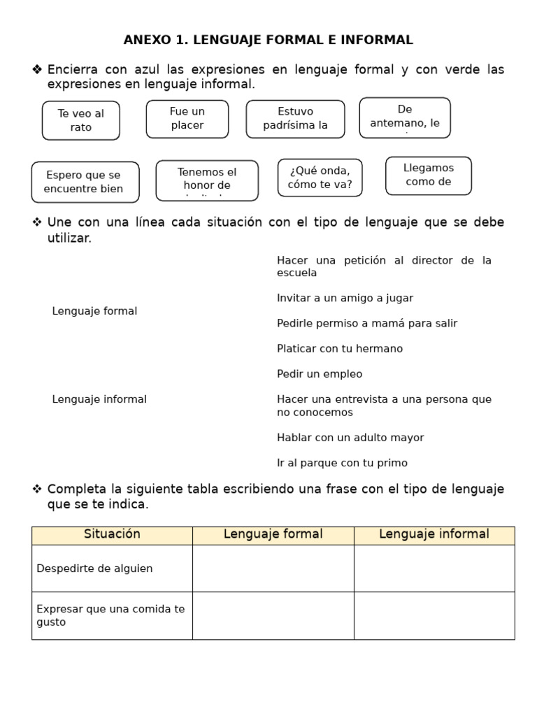 Ejercicios de Lenguaje Formal e Informal | PDF