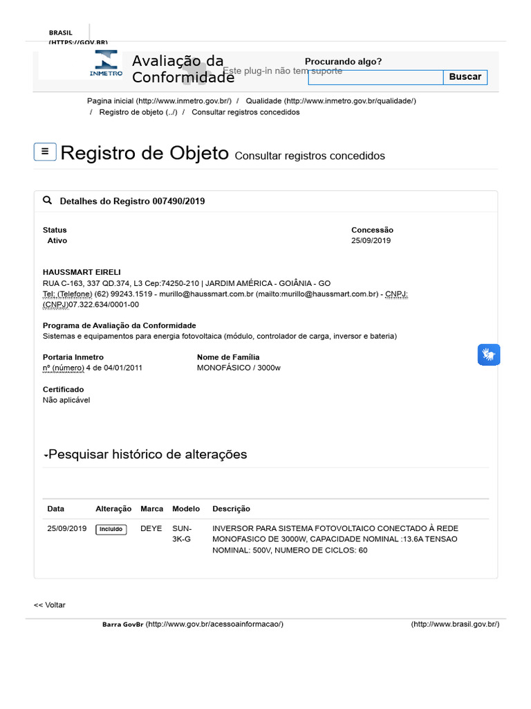 Registro de Inversor Fotovoltaico 3000W | PDF