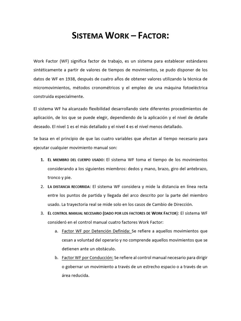 Sistema Work Factor: Estándares de Trabajo | PDF