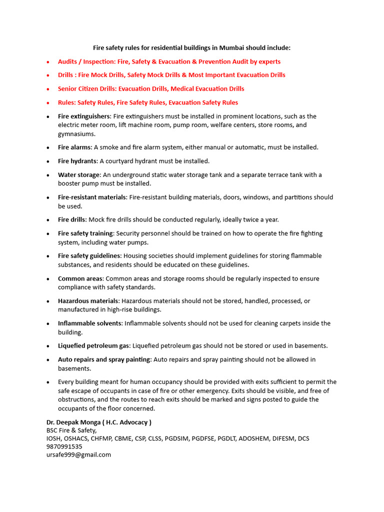Fire Safety Rules for Mumbai Residences | PDF