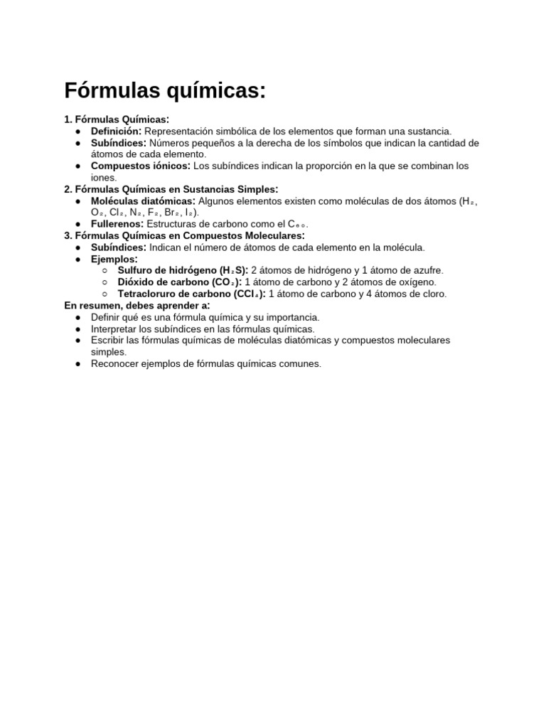Fórmulas Químicas Comunes y Ejemplos | PDF