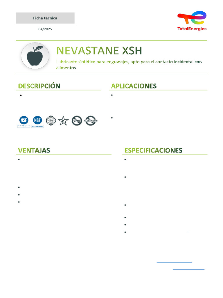 Lubricante Nevastane XSH 220 para Engranajes | PDF | Engranaje ...