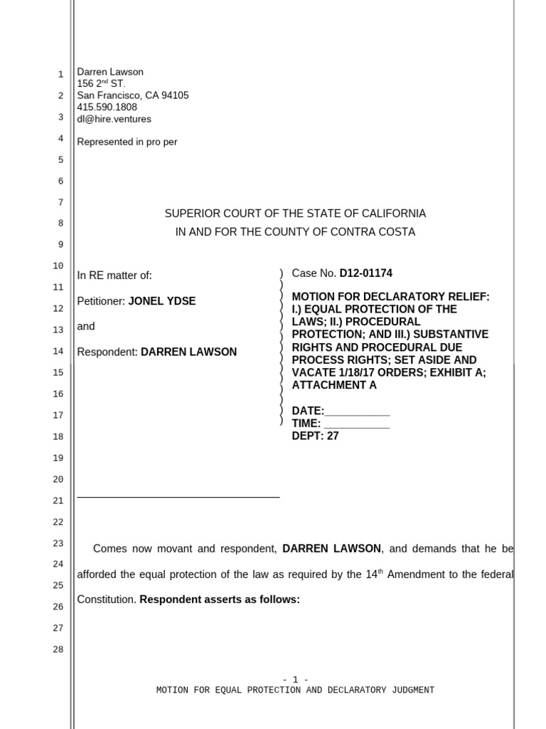 Motion for Declaratory Relief on Equal Protection | PDF | Equal ...