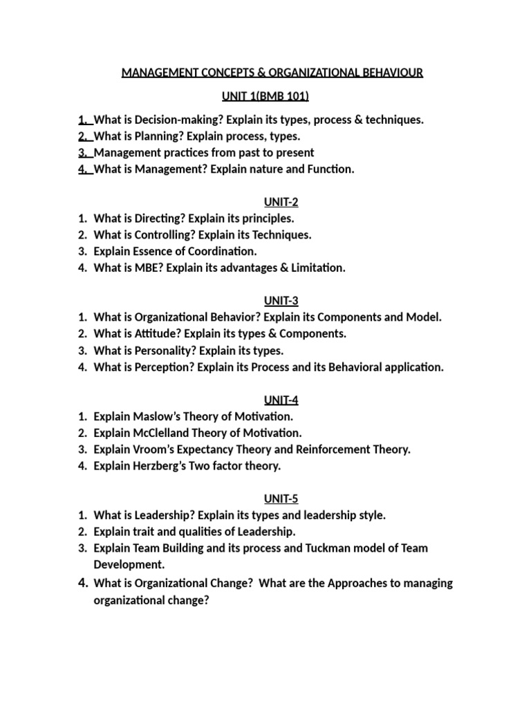 BMB 101: Management Concepts Overview | PDF