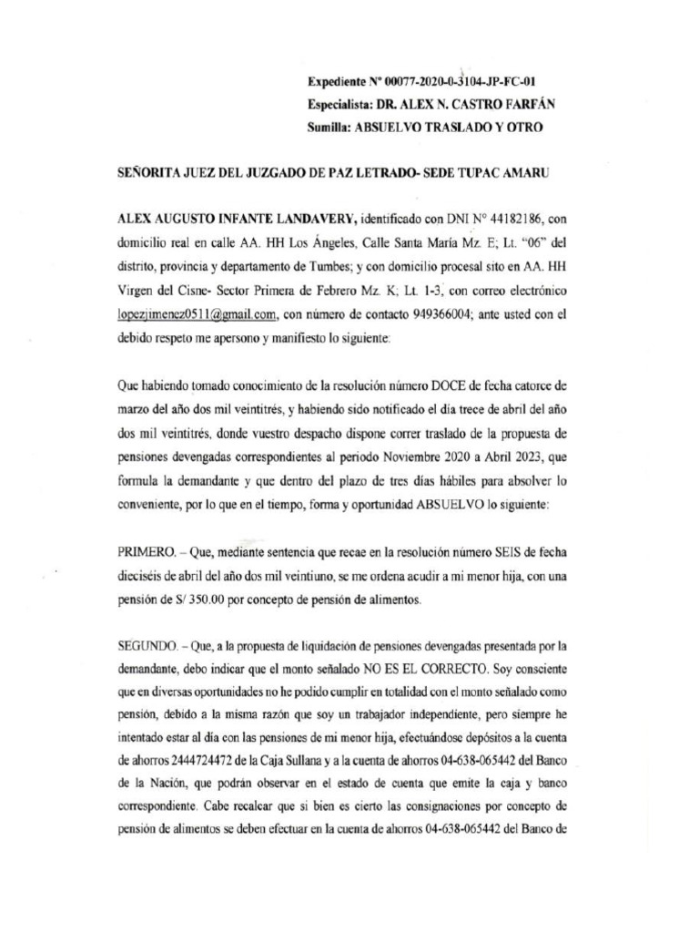 Absolución de Traslado | PDF