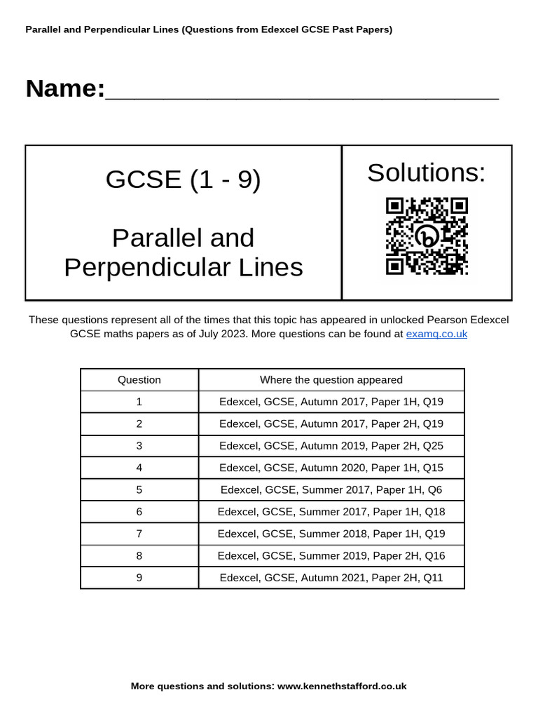 Questions Parallel and Perpendicular Lines (Past Paper Questions) | PDF ...