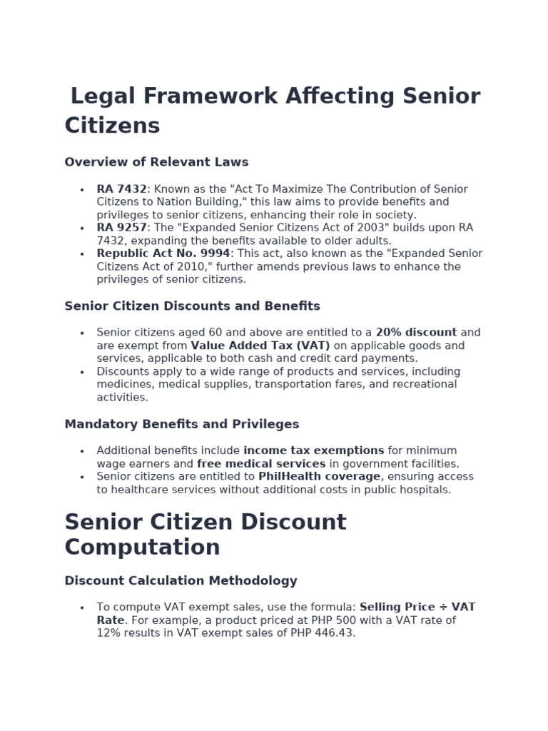 Senior Citizens' Legal Benefits Overview | PDF
